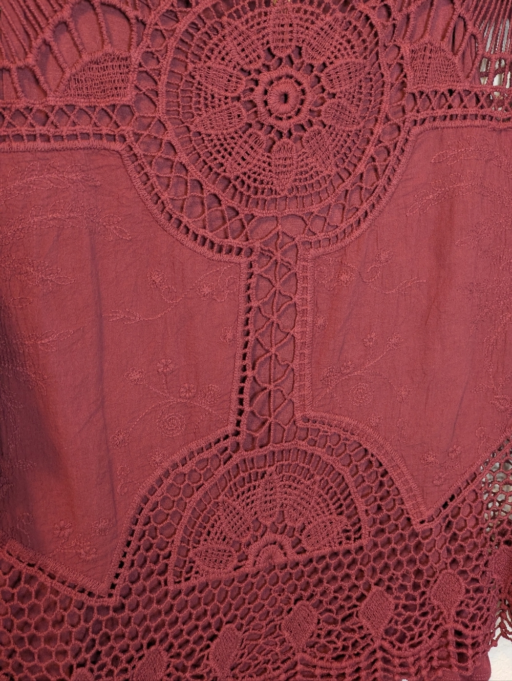 Democracy Crochet Lace Peasant Top - Burgundy - Picture 7 of 11